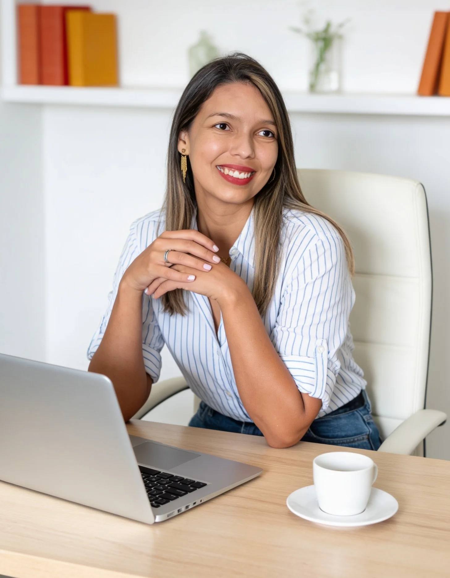 Franciane Rodrigues em ambiente profissional acolhedor